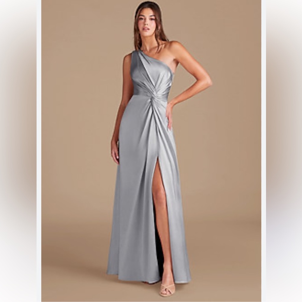 Azazie Satin Formal GreyMaxi Dress with Side Slit Sz A6‎